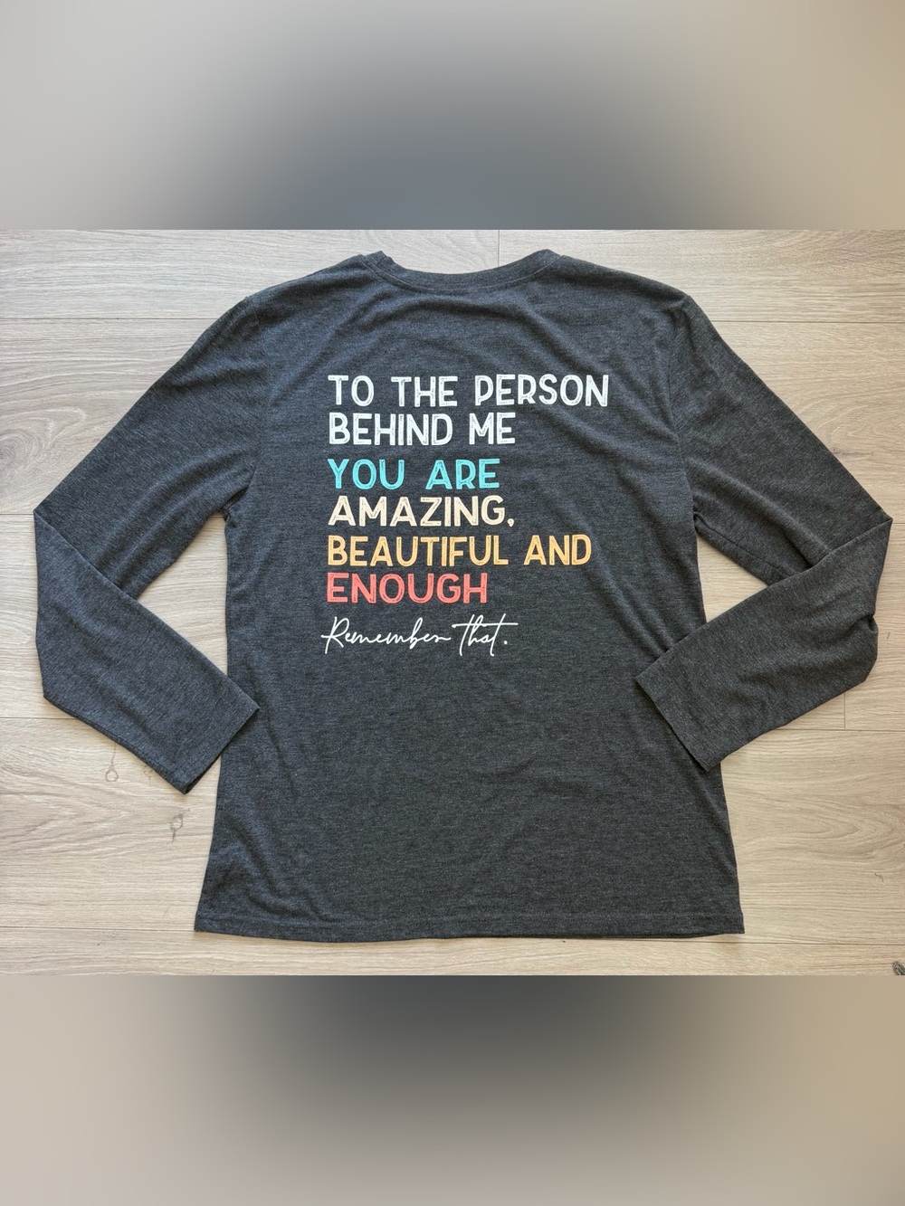 Charcoal Graphic Long Sleeve Tee - Inspirational Text